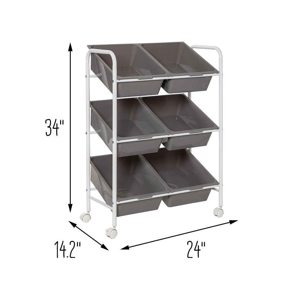 Gray/White 6-Bin Rolling Storage or Craft Cart