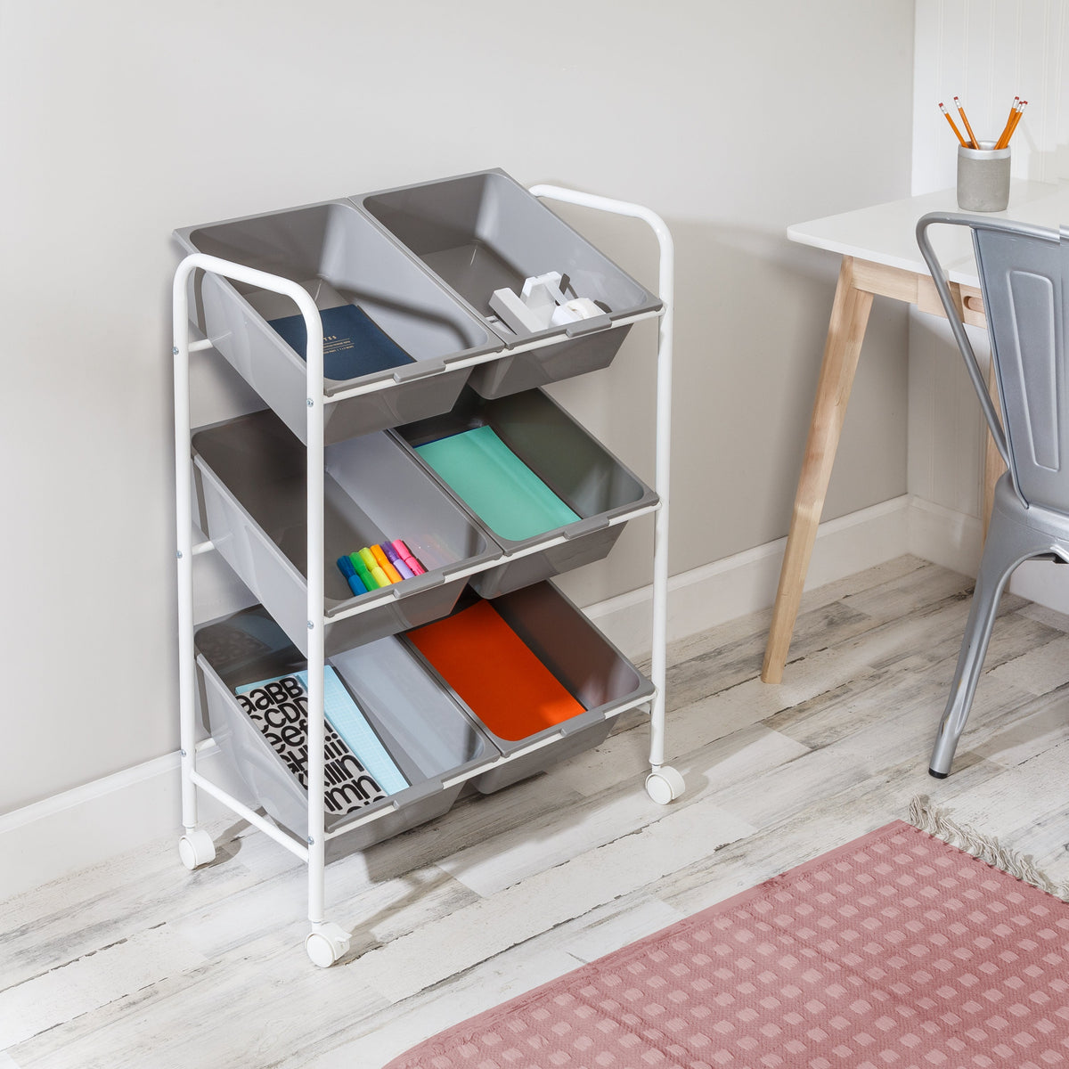 Gray/White 6-Bin Rolling Storage or Craft Cart