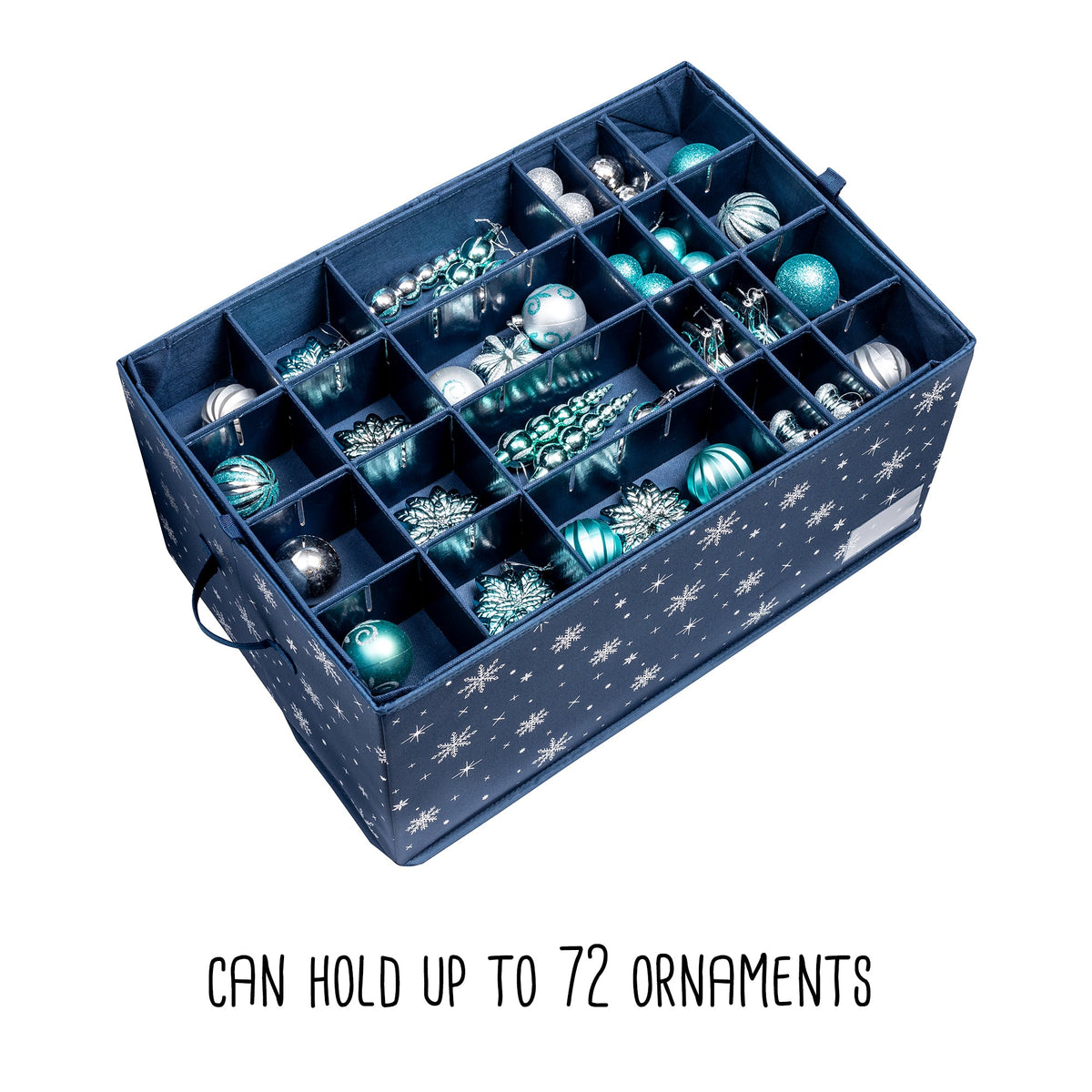 Can hold up to 72 ornaments