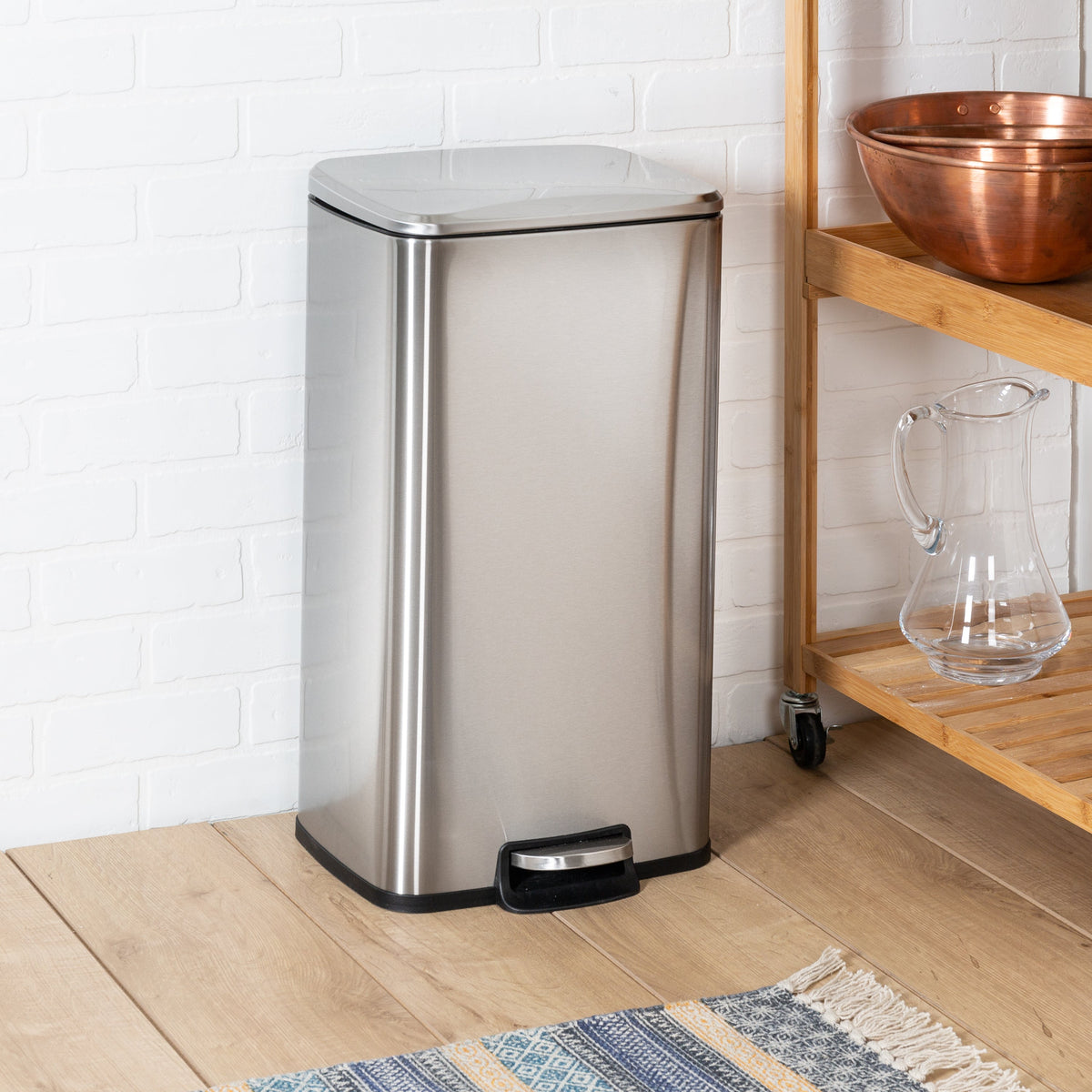 Silver 30L and 5L Stainless Steel Step Trash Cans (Set of 2)