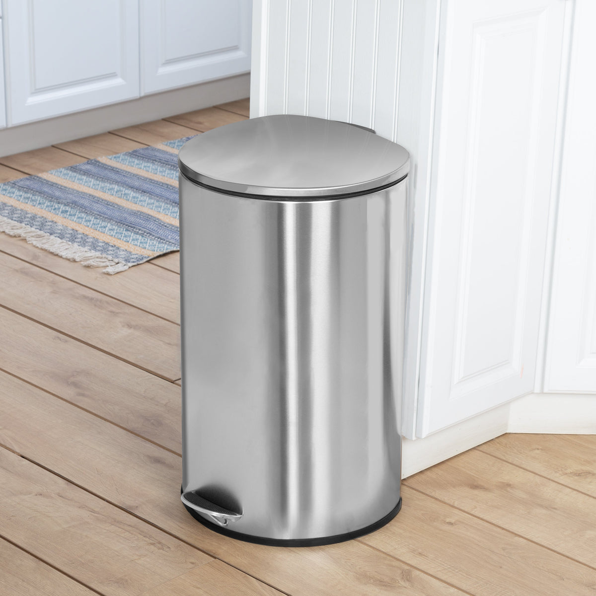 Silver 40L Stainless Steel Semi-Round Step Trash Can with Lid