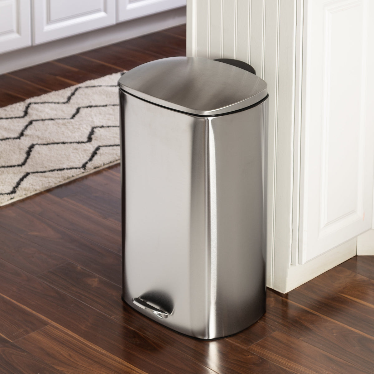 Silver 40L Stainless Steel Rectangular Step Trash Can with Lid