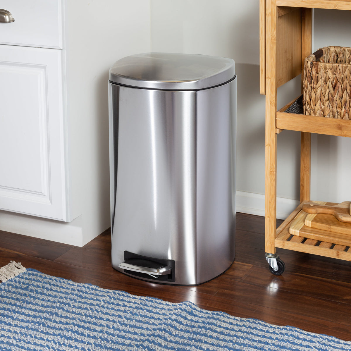 Silver 50L Stainless Steel Soft-Close Step Trash Can with Lid