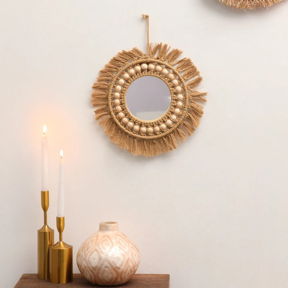 bohemian aesthetic wall hanging macrame decorative mirror roomtery aesthetic room decor