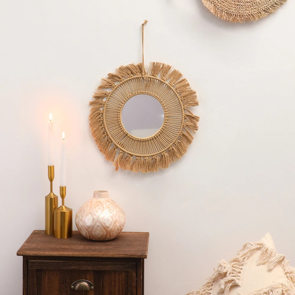 bohemian aesthetic wall hanging macrame decorative mirror roomtery aesthetic room decor