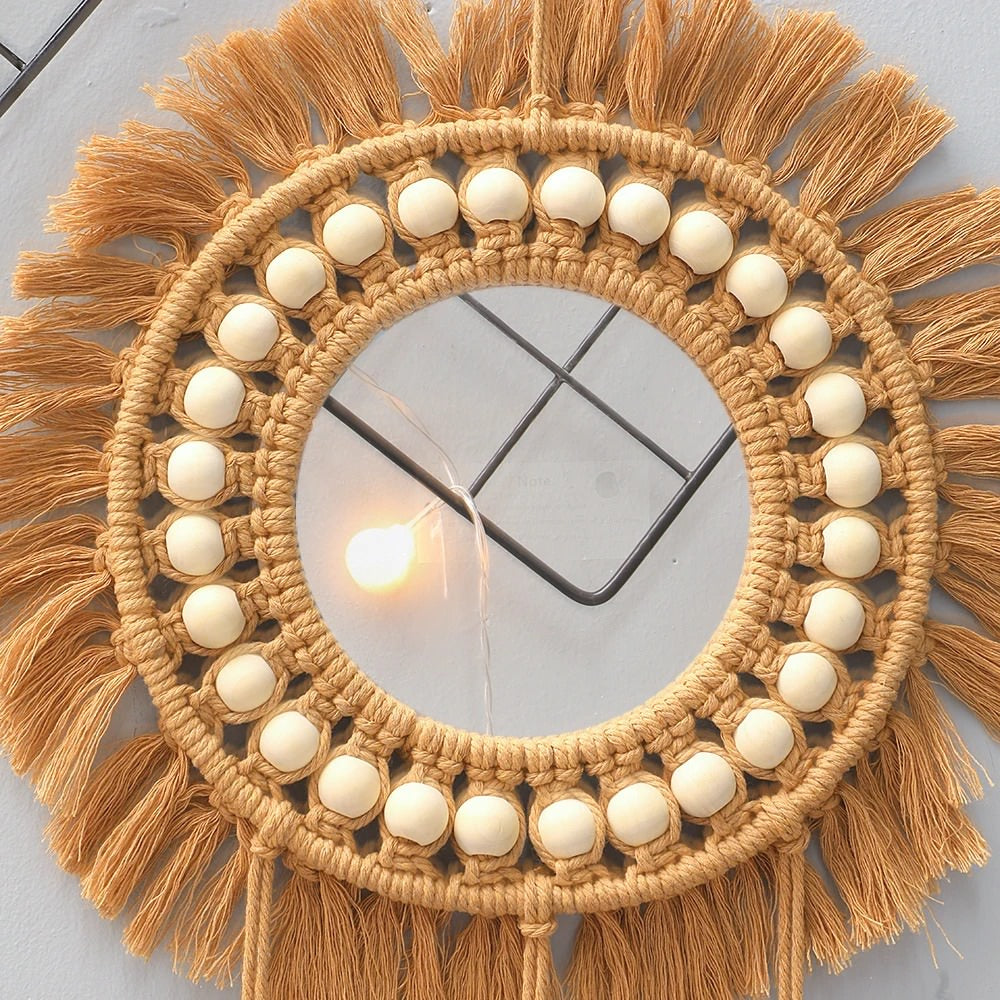 bohemian aesthetic wall hanging macrame decorative mirror roomtery aesthetic room decor