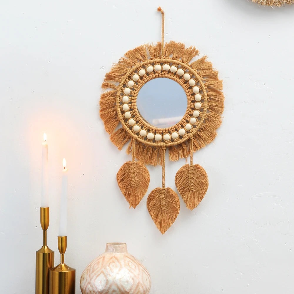 bohemian aesthetic wall hanging macrame decorative mirror roomtery aesthetic room decor