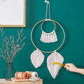 big fringe feather macrame wall hanging round dream catcher  boho aesthetic roomtery