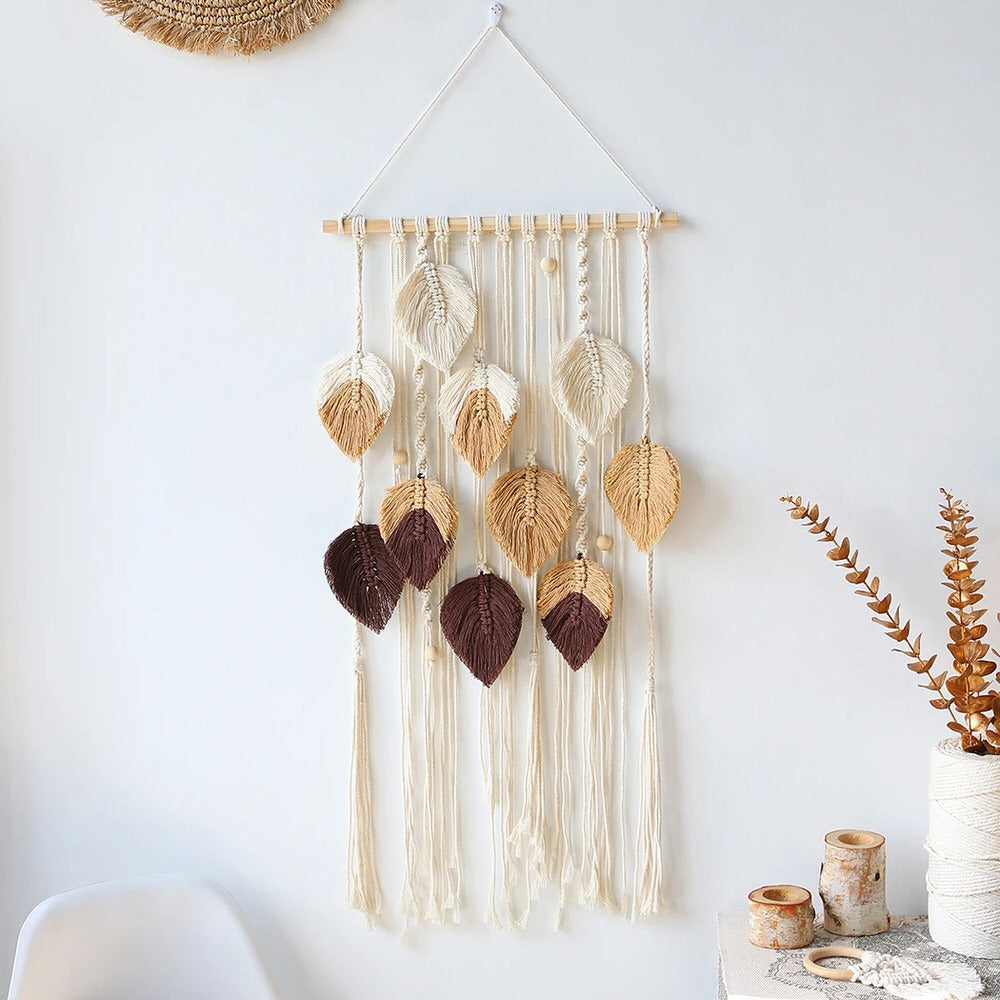 wall hanging macrame leaf shaped fringe boho aesthetic room decor roomtery