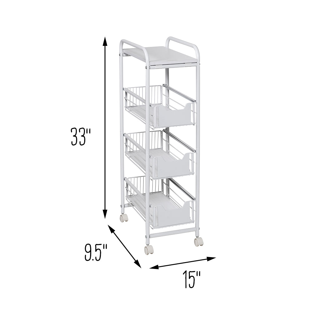 White 4-Drawer Slim Rolling Cart