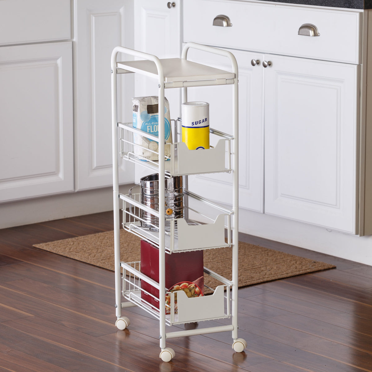 White 4-Drawer Slim Rolling Cart
