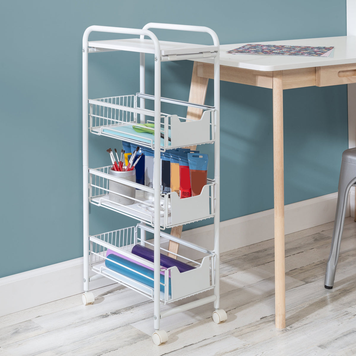 White 4-Drawer Slim Rolling Cart