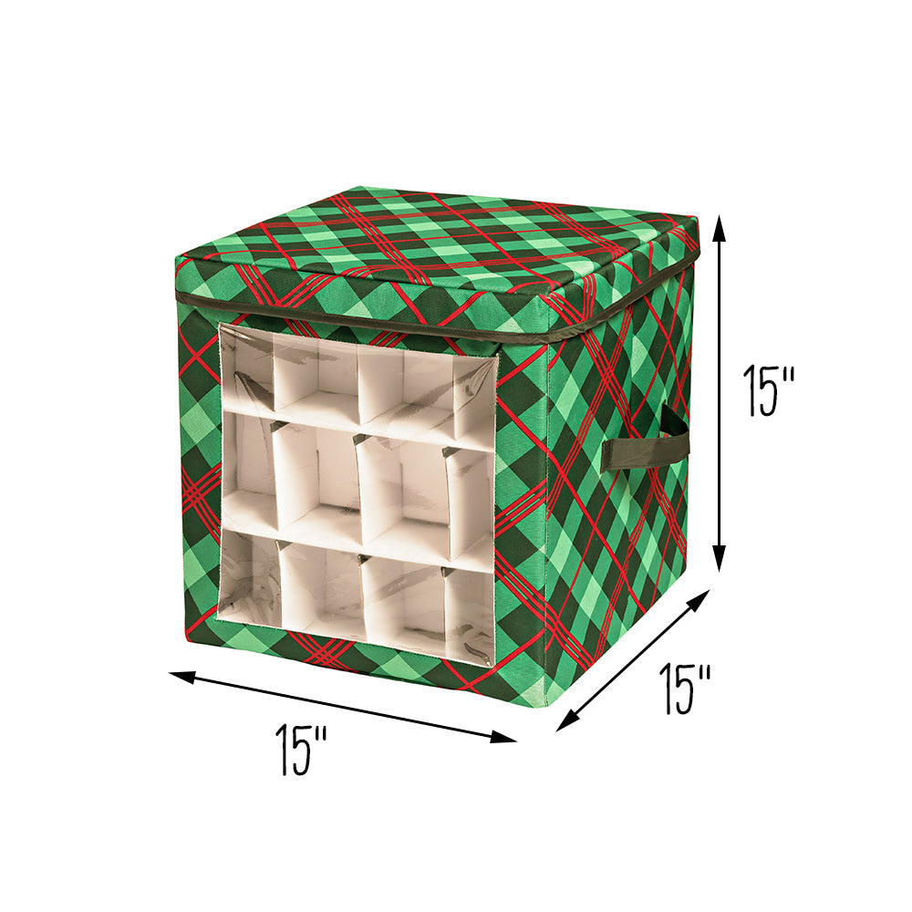 Green Plaid 48-Ornament Storage Box