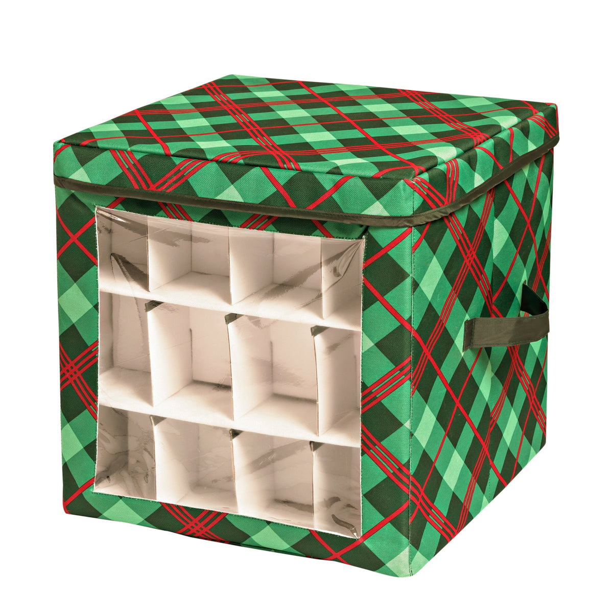 Green Plaid 48-Ornament Storage Box