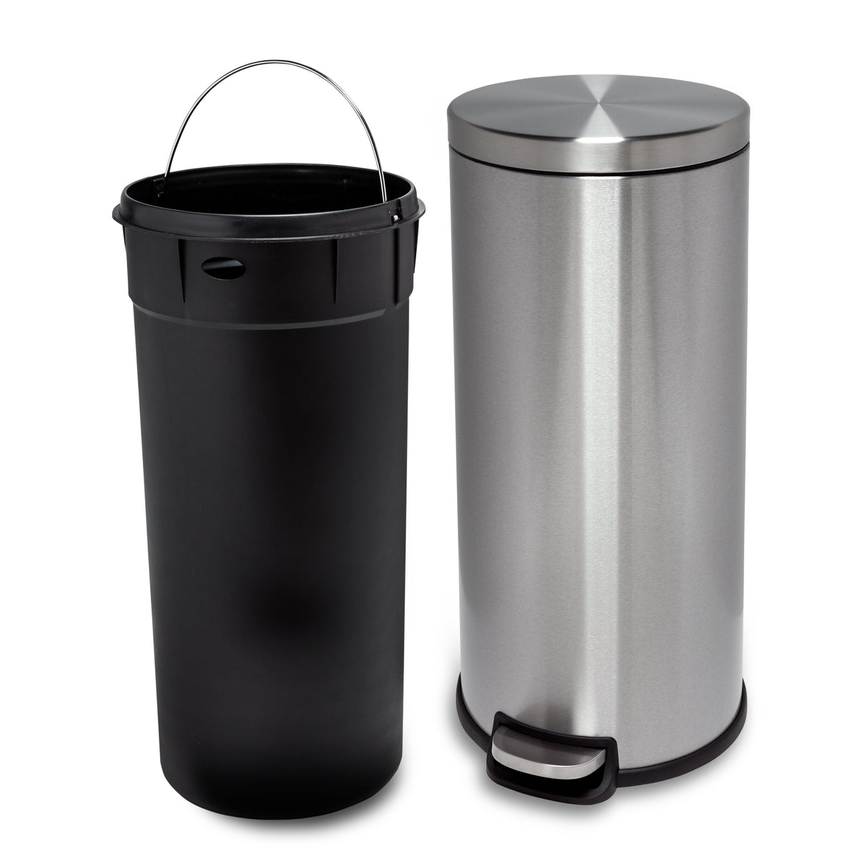Silver 30L Round Stainless Steel Step Trash Can