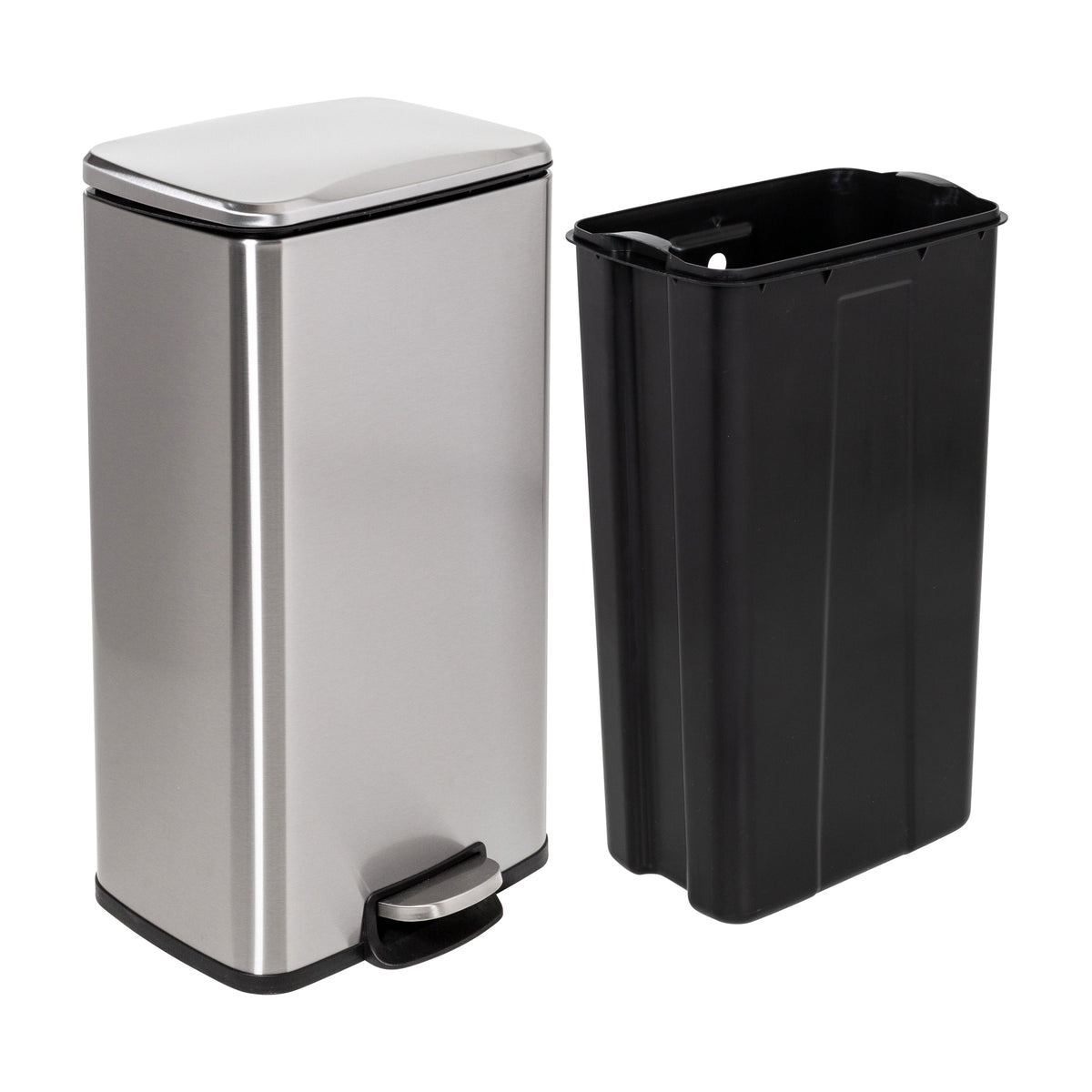 Silver 30L and 5L Stainless Steel Step Trash Cans (Set of 2)