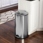 Silver 30L Stainless Steel Semi-Round Step Trash Can with Lid