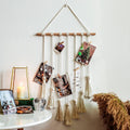 wall hanging macrame photo display with lights boho aesthetic room decor roomtery