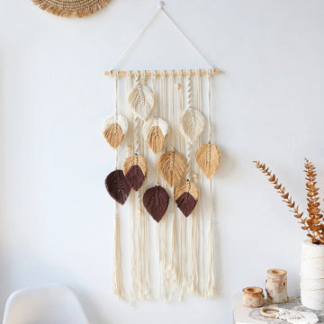 wall hanging macrame leaf shaped fringe boho aesthetic room decor roomtery